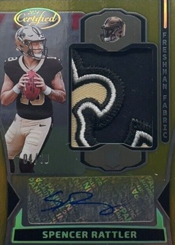 Spencer Rattler 2024 Certified #FMS-SRR Freshman Fabric Signatures - Mirror Gold Etch /10 Rookie RAW