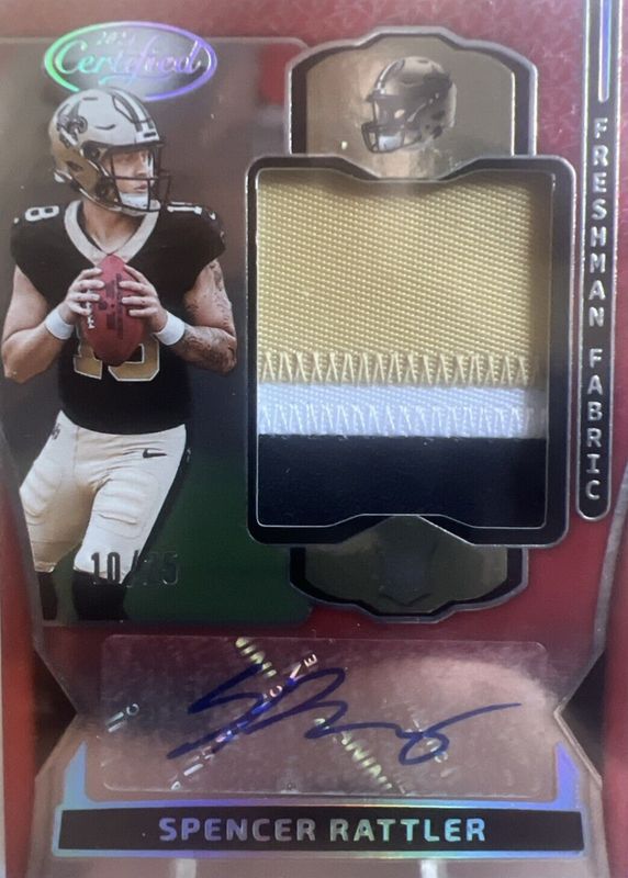 Spencer Rattler 2024 Certified #FMS-SRR Freshman Fabric Signatures - Mirror Red Etch /25 Rookie RAW