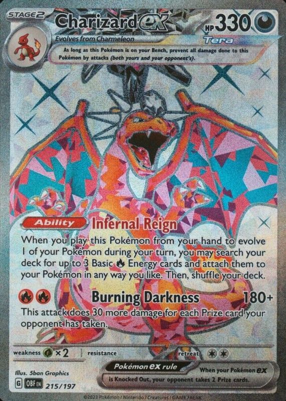 pokemon card 215 197 Charizard ex (Charizard ex) 215/197 Full Art Tervitral Secret - Ultraboost X Scarlet and Violet 03 Obsidian Flames Charizard ex 2023 Scarlet &