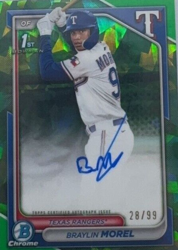 Braylin Morel 2024 Bowman Chrome Sapphire Edition #CSPA-BM Prospect Auto - Green /99 (1st) RAW