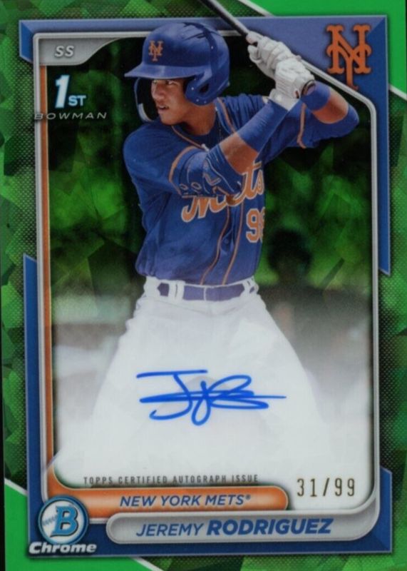 Jeremy Rodriguez 2024 Bowman Chrome Sapphire Edition #CSPA-JRO Prospect Auto - Green /99 (1st) RAW