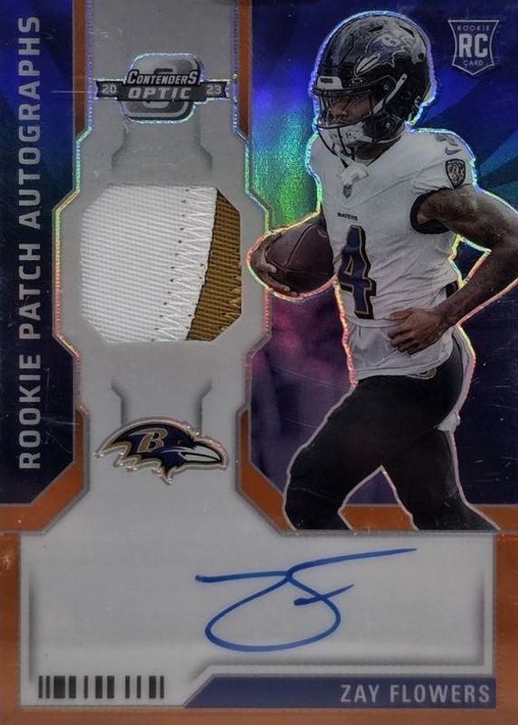 Zay Flowers 2023 Contenders Optic #RPA-ZF Rookie Patch Auto - Orange /25 RAW