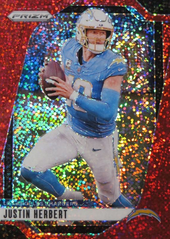Justin Herbert 2024 Prizm #157 Red Sparkle /(SSP) RAW