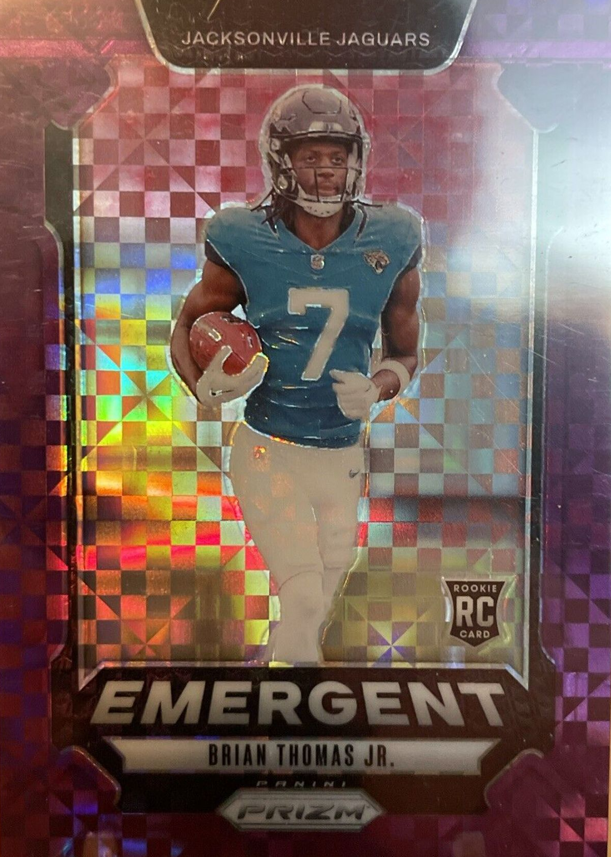Brian Thomas Jr. 2024 Prizm #12 Emergent - Purple Power /49