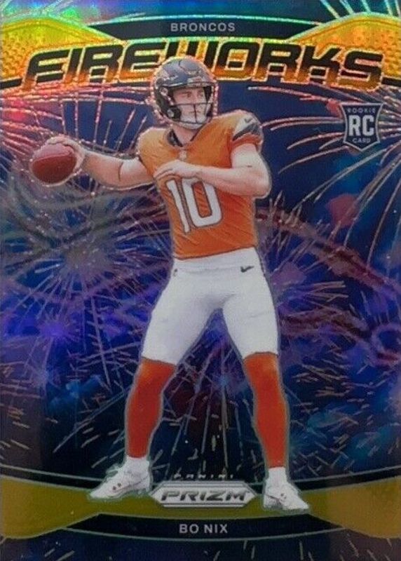 Bo Nix 2024 Prizm #23 Fireworks - Gold /10 Rookie RAW