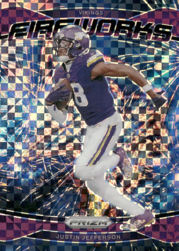 Justin Jefferson 2024 Prizm #8 Fireworks - Purple Power /49 RAW