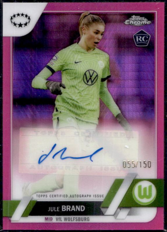 2022 Topps Chrome UEFA Women's Champions League #A-JB Chrome Autographs - Pink Prism Refractor /150