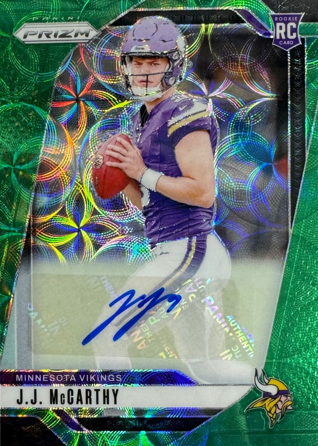 JJ McCarthy 2024 Prizm #400 Rookie Autographs - Green Scope /75
