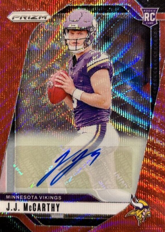 JJ McCarthy 2024 Prizm #400 Rookie Autographs - Red Wave /149 RAW