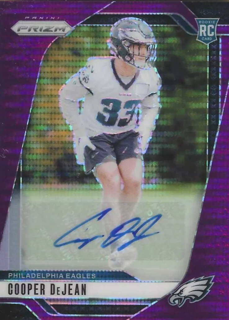 Cooper DeJean 2024 Prizm #321 Rookie Autographs - Purple Pulsar