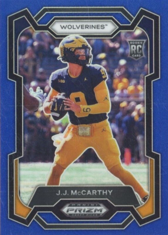 JJ McCarthy 2024 Prizm Draft Picks #132 Blue /199 Rookie PSA 10