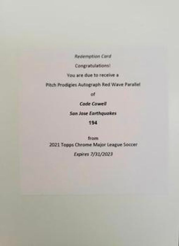 2021 Topps Chrome MLS #194 Autographs Redemption