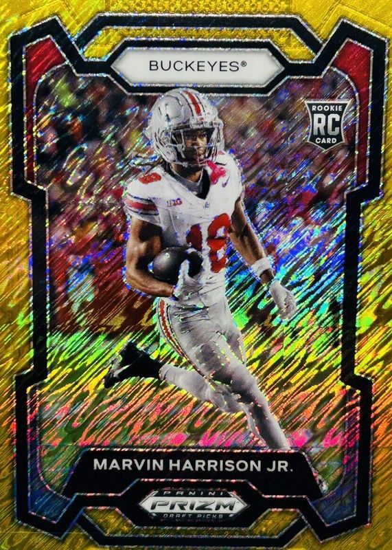 Marvin Harrison Jr. 2024 Prizm Draft Picks #104 Gold Shimmer /15 Rookie RAW