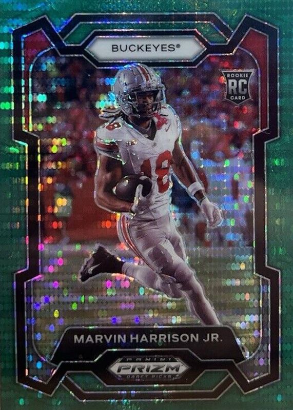 Marvin Harrison Jr. 2024 Prizm Draft Picks #104 Green Pulsar /25 Rookie PSA 10