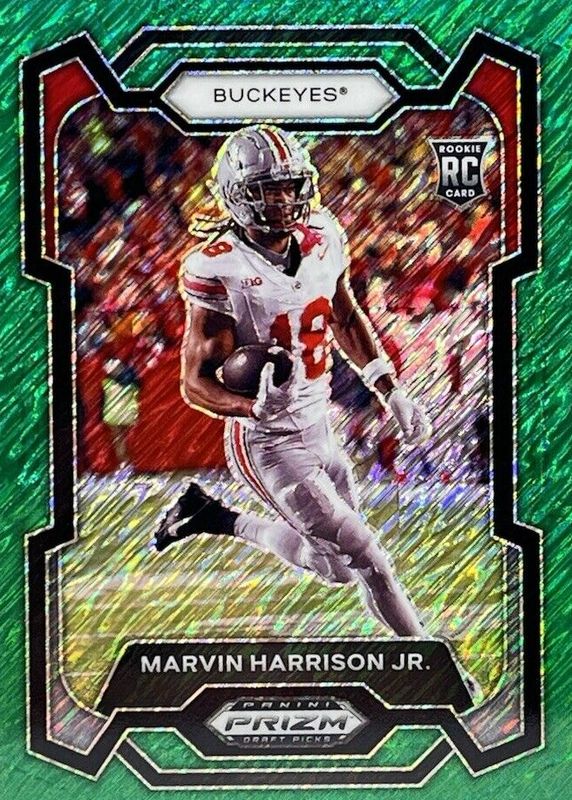 Marvin Harrison Jr. 2024 Prizm Draft Picks #104 Green Shimmer /8 Rookie RAW