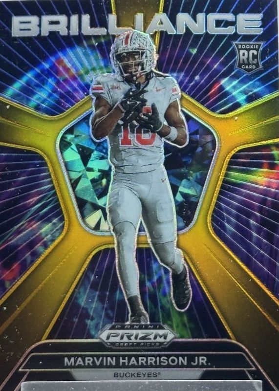 Marvin Harrison Jr. 2024 Prizm Draft Picks #BR-MHJ Brilliance - Gold /10 Rookie RAW