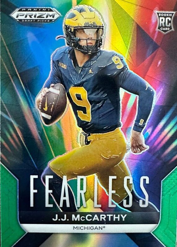 JJ McCarthy 2024 Prizm Draft Picks #F-JJM Fearless - Green Rookie SGC 10