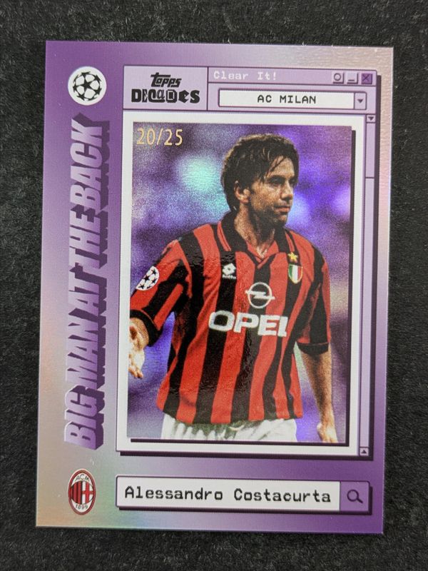 2025 Topps Decades UEFA Club Competitions 1990's Big Man at the Back Autographs Purple /25