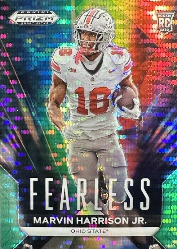 Marvin Harrison Jr. 2024 Prizm Draft Picks #F-MHJ Fearless - Green Pulsar /25 Rookie RAW