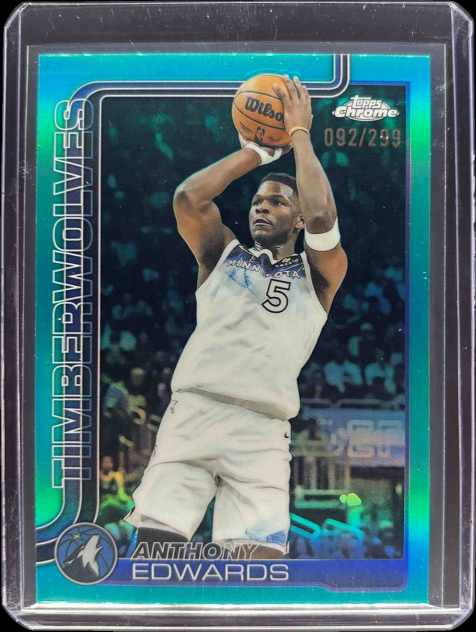 Anthony Edwards 2025 Topps Chrome #151 Teal Refractor /299 Price