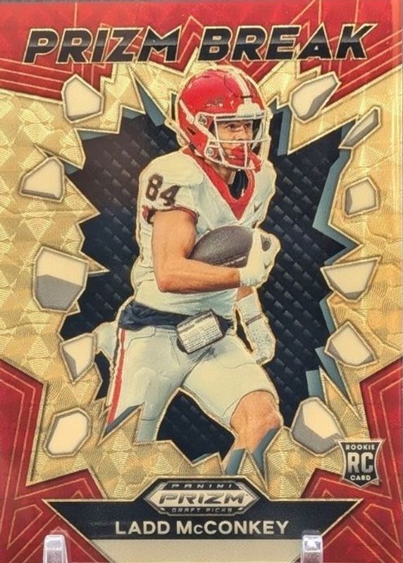 Ladd McConkey 2024 Prizm Draft Picks #PB-LMY Prizm Break - Gold Vinyl /1 Rookie RAW