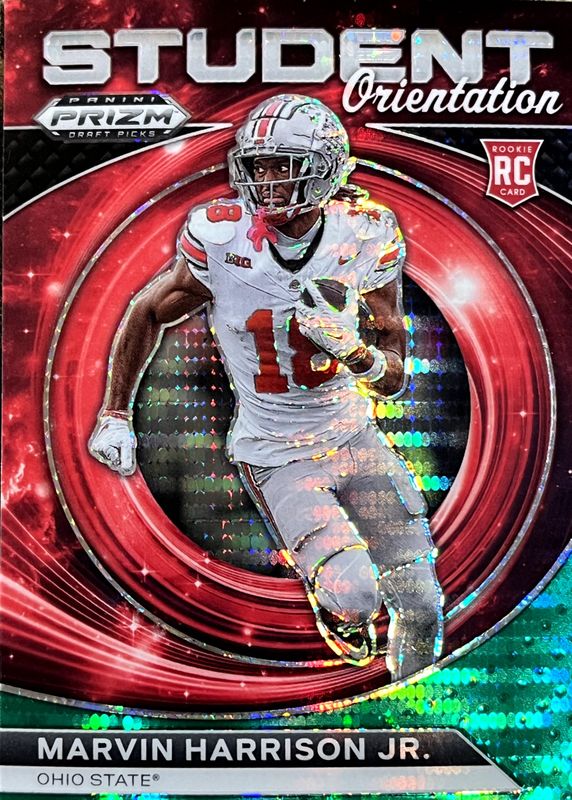 Marvin Harrison Jr. 2024 Prizm Draft Picks #SO-MHJ Student Orientation - Green Pulsar /25 Rookie RAW