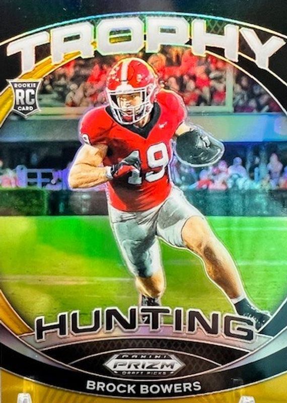 Brock Bowers 2024 Prizm Draft Picks #TH-BBS Trophy Hunting - Black & Gold /5 Rookie RAW