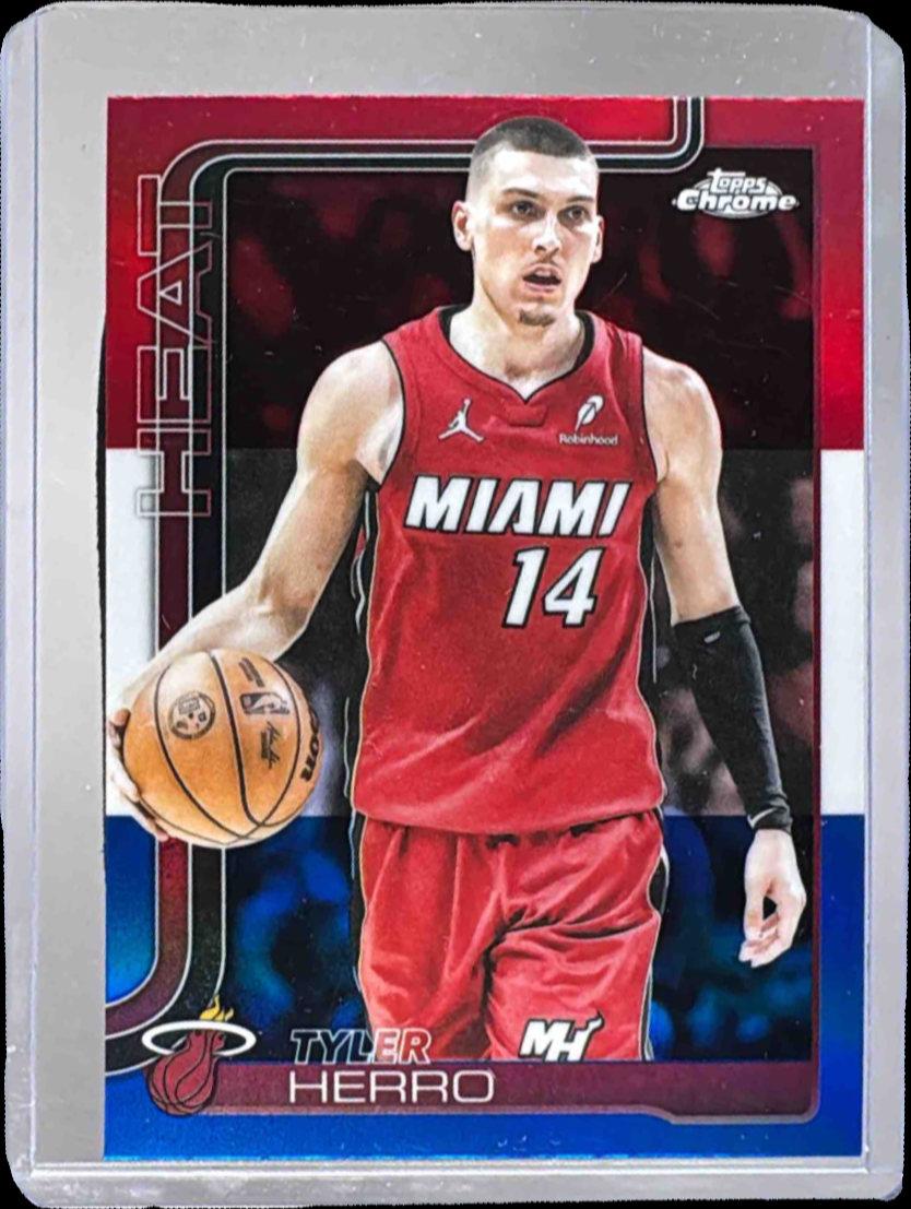 Tyler Herro 2025 Topps Chrome #188 Red White & Blue Refractor