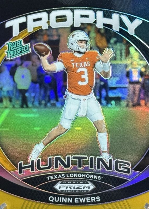 Quinn Ewers 2024 Prizm Draft Picks #TH-QES Trophy Hunting - Black & Gold /5 RAW