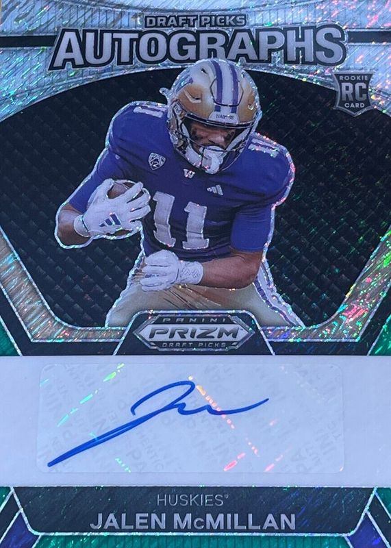 Jalen McMillan 2024 Prizm Draft Picks #DPA-JMN Draft Picks Autographs - Green Shimmer /8 Rookie RAW