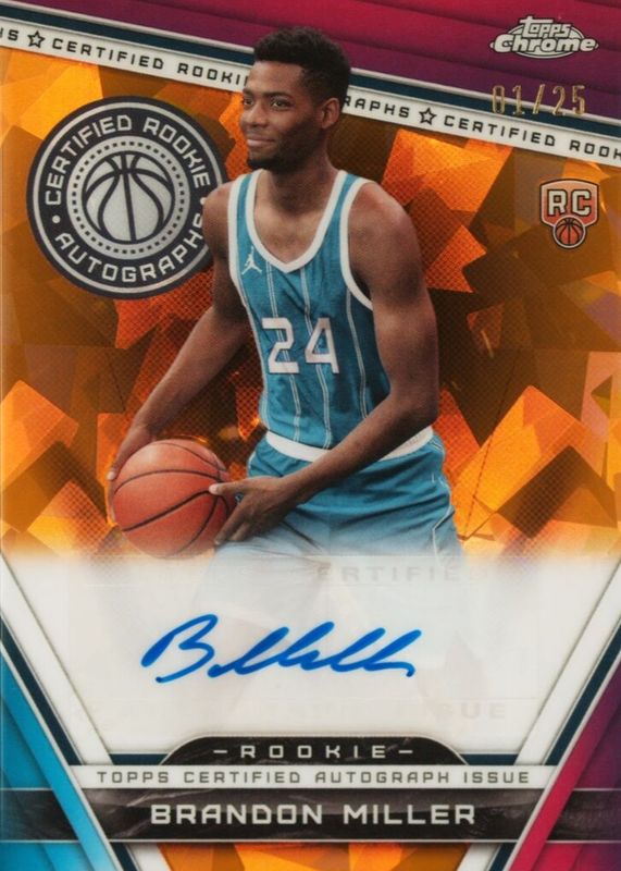 Brandon Miller 2023 Topps Chrome Sapphire Edition #CRA-BM Certified Rookie Autographs - Orange /25 RAW