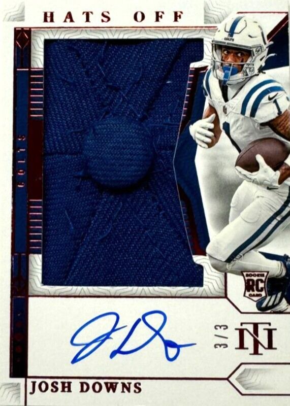 Josh Downs 2023 National Treasures #RHO-JDO Rookie Hats Off Signatures - Button Top /3 RAW