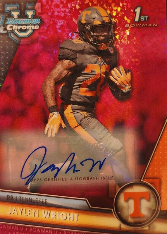 Jaylen Wright 2023 Bowman Chrome University #130 Prospect Auto - Fuchsia Mini-Diamond Refractor /150 (1st) RAW