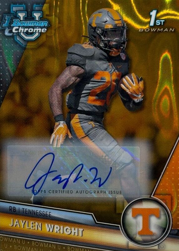 Jaylen Wright 2023 Bowman Chrome University #130 Prospect Auto - Gold Lava Refractor /50 (1st) RAW