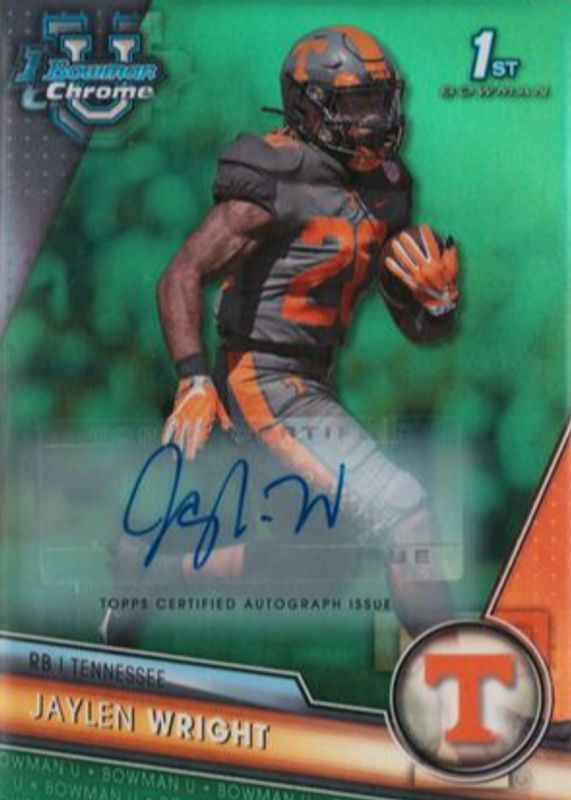 Jaylen Wright 2023 Bowman Chrome University #130 Prospect Auto - Green Refractor /99 (1st) RAW