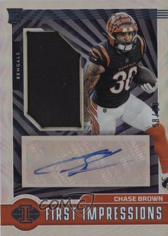 Chase Brown 2023 Illusions #105 First Impressions Memorabilia Autographs - Blue /99 Rookie RAW