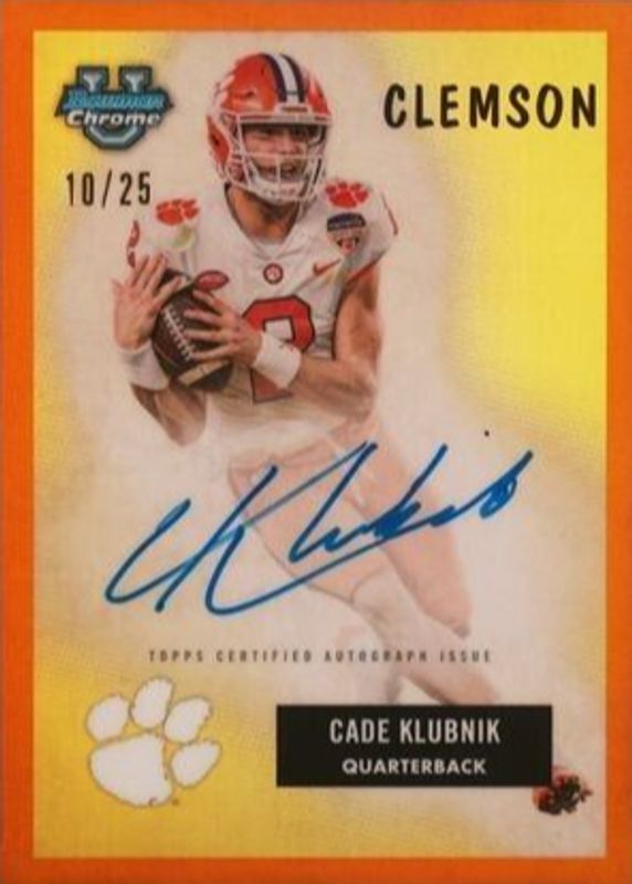 Cade Klubnik 2023 Bowman Chrome University #55B-CK 1955 Bowman Football Autographs - Orange Refractor /25 PSA 10