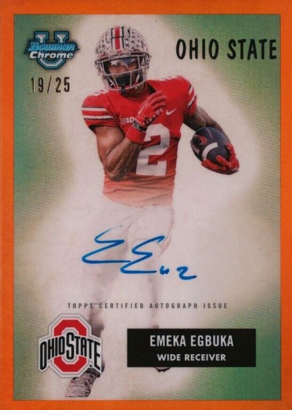 Emeka Egbuka 2023 Bowman Chrome University #55B-EE 1955 Bowman Football Autographs - Orange Refractor /25 PSA 10