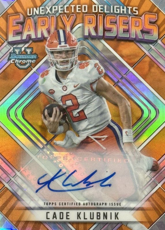 Cade Klubnik 2023 Bowman Chrome University #ER-6 Unexpected Delights Early Risers Autographs - Orange Refractor /25 PSA 10