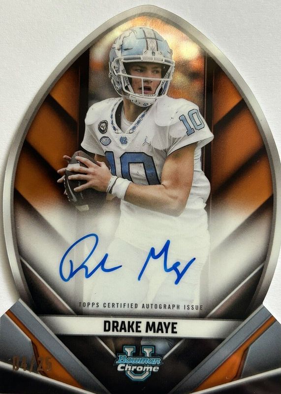 Drake Maye 2023 Bowman Chrome University #FOFA-DM Future of Football Autographs - Orange Refractor /25 PSA 10