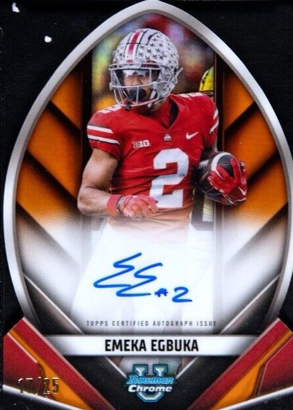 Emeka Egbuka 2023 Bowman Chrome University #FOFA-EE Future of Football Autographs - Orange Refractor /25 PSA 10