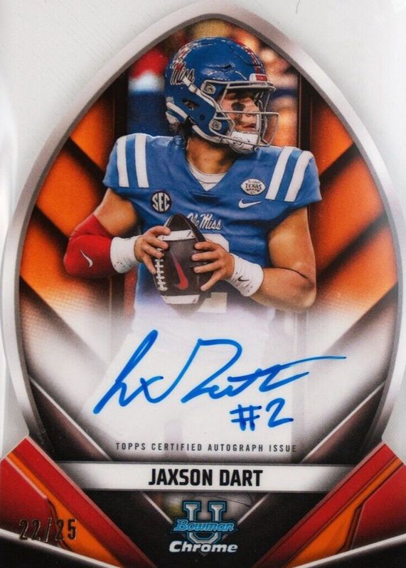 Jaxson Dart 2023 Bowman Chrome University #FOFA-JD Future of Football Autographs - Orange Refractor /25 PSA 10