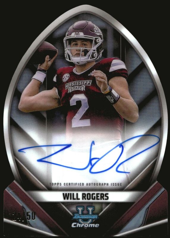 Will Rogers 2023 Bowman Chrome University #FOFA-WR Future of Football Autographs /50 PSA 10