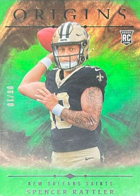 Spencer Rattler 2024 Origins #114 Holo Green /10 Rookie RAW