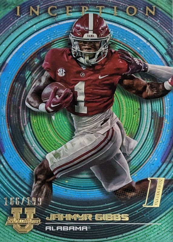 Jahmyr Gibbs 2022 Bowman University Inception #7 Aqua Foil /199 (1st) PSA 10