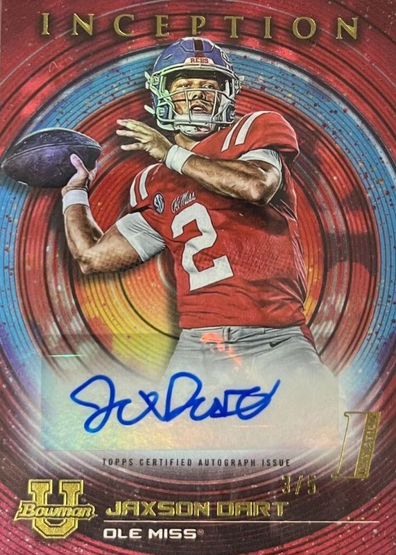 Jaxson Dart 2022 Bowman University Inception #BIA-JD Autographs - Red Foil /5 (1st) RAW