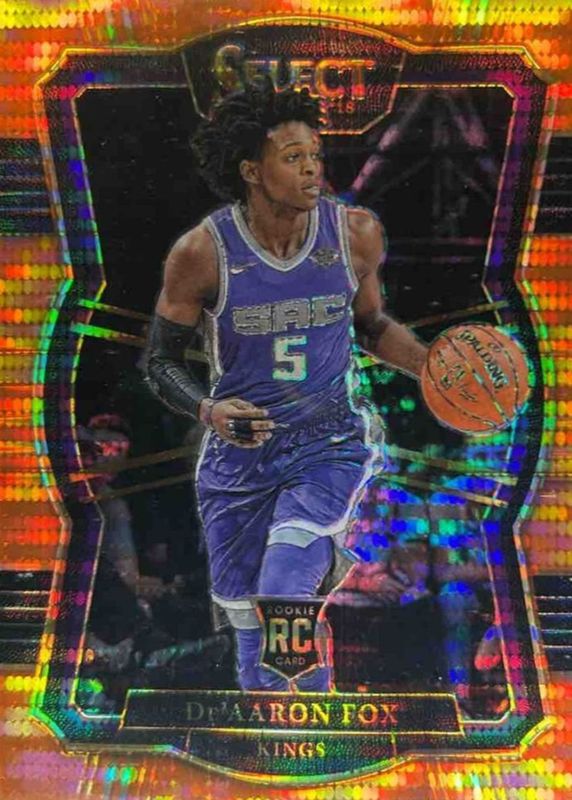 De'Aaron Fox 2017 Select #175 Premier Level FOTL Neon Orange Pulsar /9 Rookie RAW