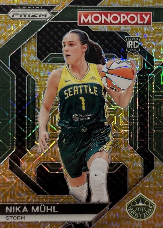 Nika Muhl 2024 Prizm Monopoly WNBA #WNBA26 Insert - Gold Millionaire Shimmer /500 Rookie PSA 10