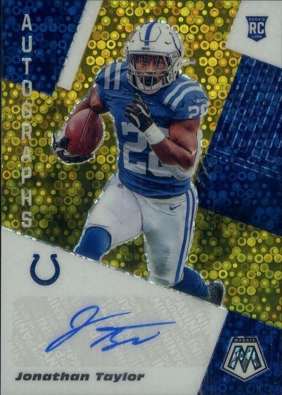 Jonathan Taylor 2020 Mosaic #ANH-JTA Autographs - No Huddle Gold /10 Rookie RAW
