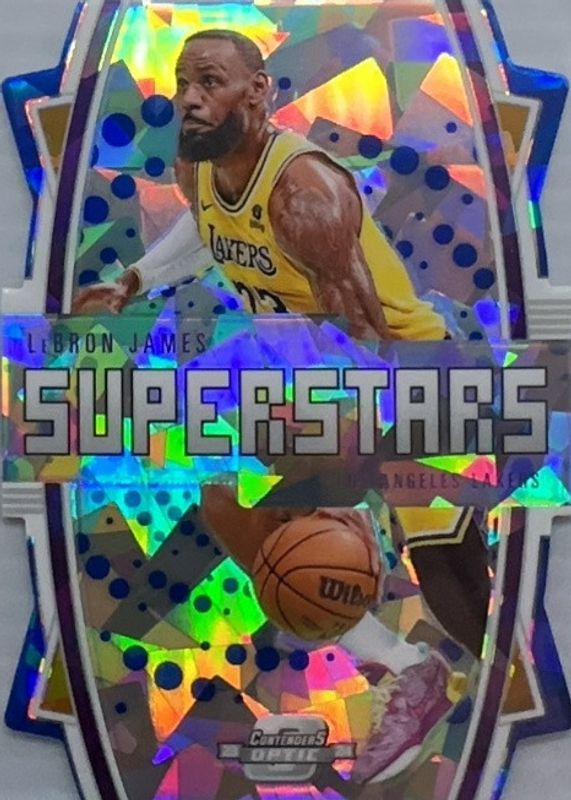 LeBron James 2023 Contenders Optic #7 Superstars - Blue Cracked Ice /75 PSA 10